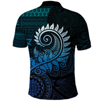 New Zealand Maori Koru Fern Polo Shirt Spiral Polynesian Style Aqua Gradient