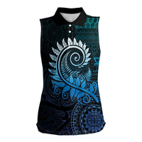 New Zealand Maori Koru Fern Women Sleeveless Polo Shirt Spiral Polynesian Style Aqua Gradient