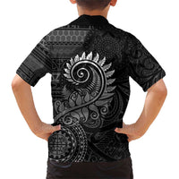 New Zealand Maori Koru Fern Family Matching Short Sleeve Bodycon Dress and Hawaiian Shirt Spiral Polynesian Style Gray LT05 - Polynesian Pride
