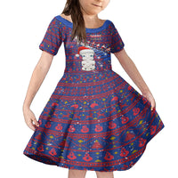 Personalized New Zealand Christmas Family Matching Puletasi Dress and Hawaiian Shirt Haka Fern Santa Tiki Meri Kirihimete LT05 Daughter's Dress Blue - Polynesian Pride