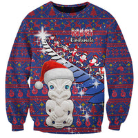 Personalized New Zealand Christmas Sweatshirt Haka Fern Santa Tiki Meri Kirihimete LT05 Unisex Blue - Polynesian Pride