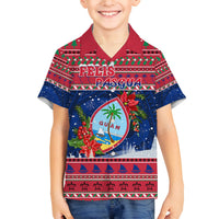 Guam Christmas Family Matching Long Sleeve Bodycon Dress and Hawaiian Shirt Guaman Seal Poinsettia Felis Pasgua LT05 Son's Shirt Red - Polynesian Pride