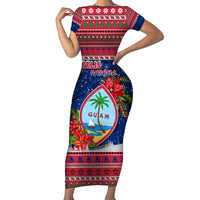 Guam Christmas Short Sleeve Bodycon Dress Guaman Seal Poinsettia Felis Pasgua LT05 Long Dress Red - Polynesian Pride