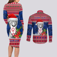 Personalized Guam Christmas Couples Matching Long Sleeve Bodycon Dress and Long Sleeve Button Shirts Guaman Seal Poinsettia Felis Pasgua LT05 - Polynesian Pride