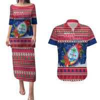 Personalized Guam Christmas Couples Matching Puletasi Dress and Hawaiian Shirt Guaman Seal Poinsettia Felis Pasgua LT05 Red - Polynesian Pride
