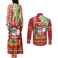 Personalised Hawaii Christmas Couples Matching Tank Maxi Dress and Long Sleeve Button Shirt Funny Santa Claus Surf Mele Kalikimaka LT05 - Polynesian Pride