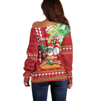 Personalised Hawaii Christmas Off Shoulder Sweater Funny Santa Claus Surf Mele Kalikimaka