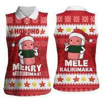 Hawaii Funny Christmas Women Sleeveless Polo Shirt Spam Musubi Santa