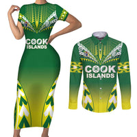 Cook Islands Rugby Custom Couples Matching Short Sleeve Bodycon Dress and Long Sleeve Button Shirt The Kukis Go Champions