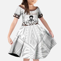 Fiji Rugby Custom Family Matching Mermaid Dress and Hawaiian Shirt Fijian Bati Go Champions LT05 Daughter's Dress White - Polynesian Pride