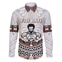 Fiji Rugby Custom Family Matching Mermaid Dress and Hawaiian Shirt Fijian Bati Go Champions LT05 Dad's Shirt - Long Sleeve White - Polynesian Pride