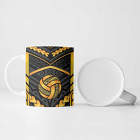 Custom Polynesia Beach Volleyball Ceramic Mug Gold Polynesian Tribal Pattern - Polynesian Pride