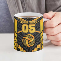 Custom Polynesia Beach Volleyball Ceramic Mug Gold Polynesian Tribal Pattern - Polynesian Pride