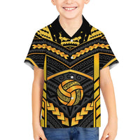 Custom Polynesia Beach Volleyball Family Matching Long Sleeve Bodycon Dress and Hawaiian Shirt Gold Polynesian Tribal Pattern LT05 Son's Shirt Gold - Polynesian Pride