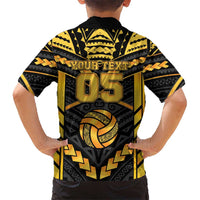 Custom Polynesia Beach Volleyball Family Matching Puletasi and Hawaiian Shirt Gold Polynesian Tribal Pattern LT05 - Polynesian Pride