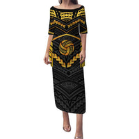 Custom Polynesia Beach Volleyball Family Matching Puletasi and Hawaiian Shirt Gold Polynesian Tribal Pattern LT05 Mom's Dress Gold - Polynesian Pride