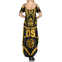 Custom Polynesia Beach Volleyball Family Matching Summer Maxi Dress and Hawaiian Shirt Gold Polynesian Tribal Pattern LT05 - Polynesian Pride