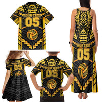 Custom Polynesia Beach Volleyball Family Matching Tank Maxi Dress and Hawaiian Shirt Gold Polynesian Tribal Pattern - Polynesian Pride