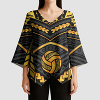 Custom Polynesia Beach Volleyball Kimono Sleeve Blouse Gold Polynesian Tribal Pattern - Polynesian Pride
