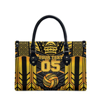 Custom Polynesia Beach Volleyball Leather Bag Gold Polynesian Tribal Pattern - Polynesian Pride