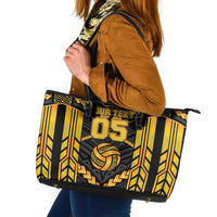Custom Polynesia Beach Volleyball Leather Tote Bag Gold Polynesian Tribal Pattern - Polynesian Pride
