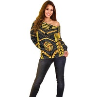 Custom Polynesia Beach Volleyball Off Shoulder Sweater Gold Polynesian Tribal Pattern LT05 - Polynesian Pride