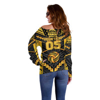 Custom Polynesia Beach Volleyball Off Shoulder Sweater Gold Polynesian Tribal Pattern LT05 - Polynesian Pride