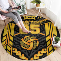 Custom Polynesia Beach Volleyball Round Carpet Gold Polynesian Tribal Pattern - Polynesian Pride