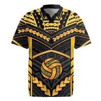 Custom Polynesia Beach Volleyball Rugby Jersey Gold Polynesian Tribal Pattern - Polynesian Pride