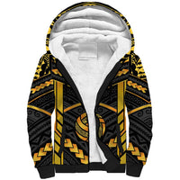Custom Polynesia Beach Volleyball Sherpa Hoodie Gold Polynesian Tribal Pattern - Polynesian Pride