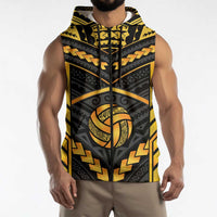 Custom Polynesia Beach Volleyball Sleeveless Zip Hoodie Gold Polynesian Tribal Pattern - Polynesian Pride