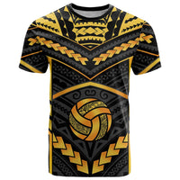 Custom Polynesia Beach Volleyball T Shirt Gold Polynesian Tribal Pattern - Polynesian Pride