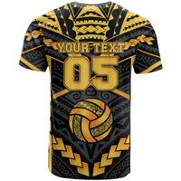 Custom Polynesia Beach Volleyball T Shirt Gold Polynesian Tribal Pattern - Polynesian Pride