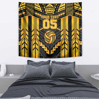 Custom Polynesia Beach Volleyball Tapestry Gold Polynesian Tribal Pattern - Polynesian Pride