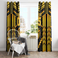 Custom Polynesia Beach Volleyball Window Curtain Gold Polynesian Tribal Pattern - Polynesian Pride