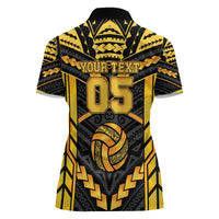 Custom Polynesia Beach Volleyball Women Polo Shirt Gold Polynesian Tribal Pattern - Polynesian Pride