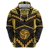 Custom Polynesia Beach Volleyball Zip Hoodie Gold Polynesian Tribal Pattern - Polynesian Pride