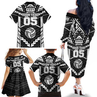 Custom Polynesia Beach Volleyball Family Matching Off The Shoulder Long Sleeve Dress and Hawaiian Shirt Polynesian Tribal Pattern - Polynesian Pride
