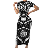 Custom Polynesia Beach Volleyball Short Sleeve Bodycon Dress Polynesian Tribal Pattern LT05 Long Dress Black - Polynesian Pride