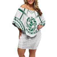Custom Hawaii Volleyball Off Shoulder Short Dress Polynesian Pattern LT05 Women Teal - Polynesian Pride