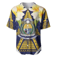 Personalised Nauru Independence Day Baseball Jersey Coat Of Arms With Plumeria LT05 Navy - Polynesian Pride