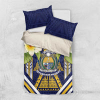 Nauru Independence Day Bedding Set Coat Of Arms With Plumeria - Polynesian Pride