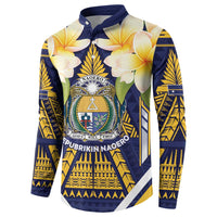 Personalised Nauru Independence Day Button Sweatshirt Coat Of Arms With Plumeria - Polynesian Pride
