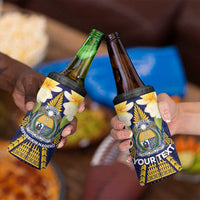 Personalised Nauru Independence Day 4 in 1 Can Cooler Tumbler Coat Of Arms With Plumeria - Polynesian Pride