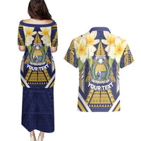 Personalised Nauru Independence Day Couples Matching Puletasi and Hawaiian Shirt Coat Of Arms With Plumeria - Polynesian Pride
