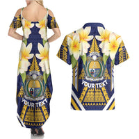 Personalised Nauru Independence Day Couples Matching Summer Maxi Dress and Hawaiian Shirt Coat Of Arms With Plumeria LT05 - Polynesian Pride