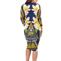 Personalised Nauru Independence Day Family Matching Long Sleeve Bodycon Dress and Hawaiian Shirt Coat Of Arms With Plumeria LT05 - Polynesian Pride