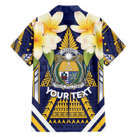 Personalised Nauru Independence Day Family Matching Off The Shoulder Long Sleeve Dress and Hawaiian Shirt Coat Of Arms With Plumeria - Polynesian Pride