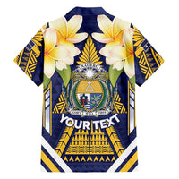 Personalised Nauru Independence Day Family Matching Off Shoulder Short Dress and Hawaiian Shirt Coat Of Arms With Plumeria LT05 - Polynesian Pride