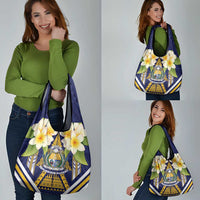 Nauru Independence Day Grocery Bag Coat Of Arms With Plumeria - Polynesian Pride